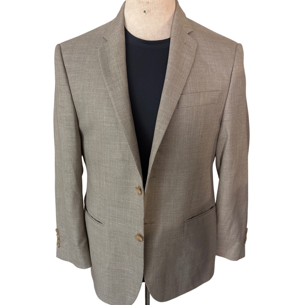 Lauren Ralph Lauren Blazer Men 46L Wool Silk Linen Blend Herringbone Double Vent